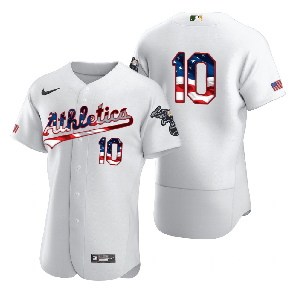 Oakland Athletics 10 Marcus Semien Men Nike White Fluttering USA Flag Limited Edition Authentic MLB Jersey